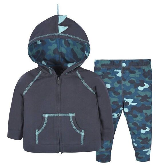 Carters Baby‎ Boy Dinosaur Camo Blue Sweatsuit 6-9 Months - Picture 1 of 10